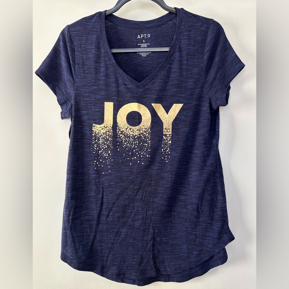 Apt. 9 Dark Blue Tee with Gold 'Joy' Design